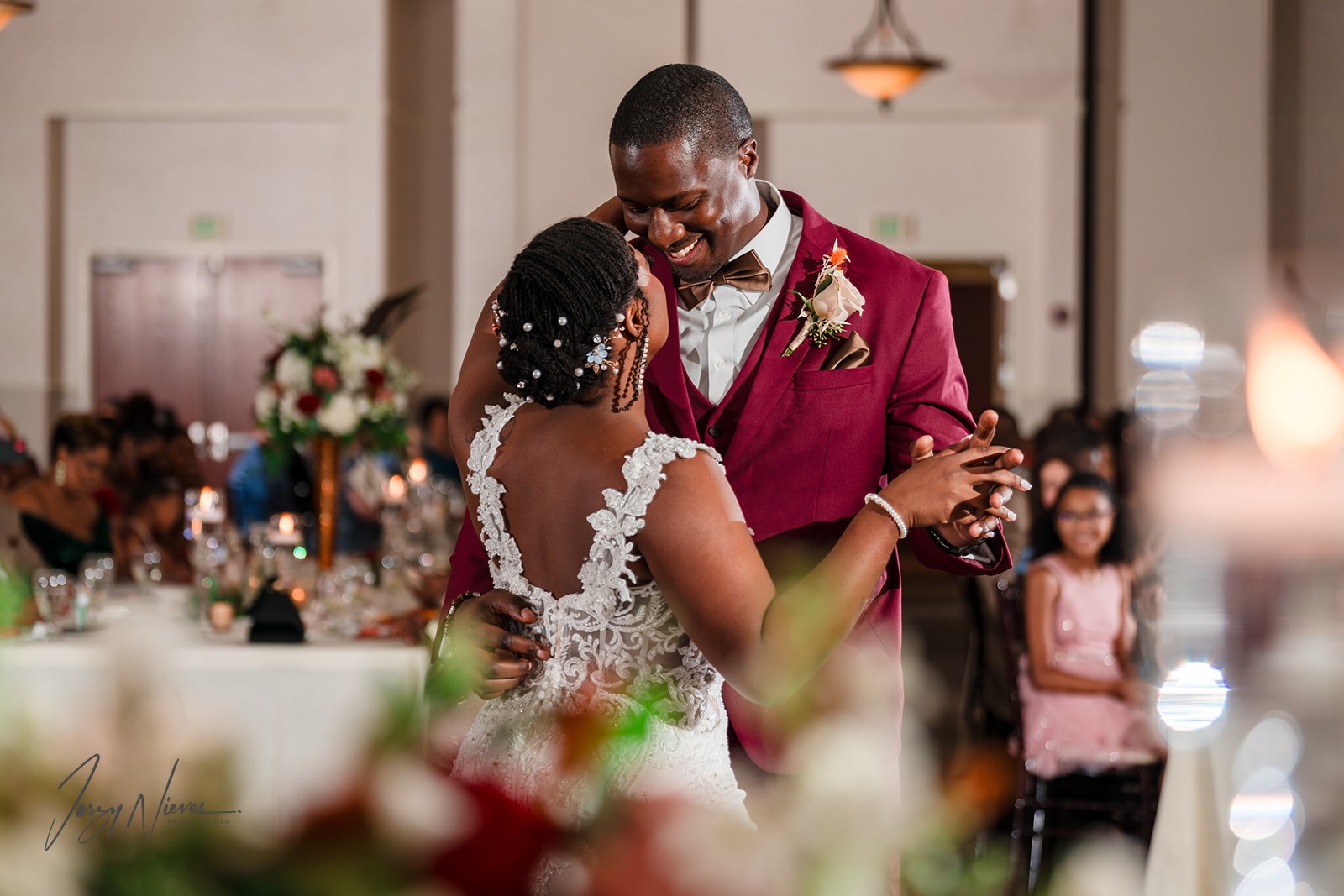 Close-up of Shelby and Javon's first dance at Lake Mary Event Center.