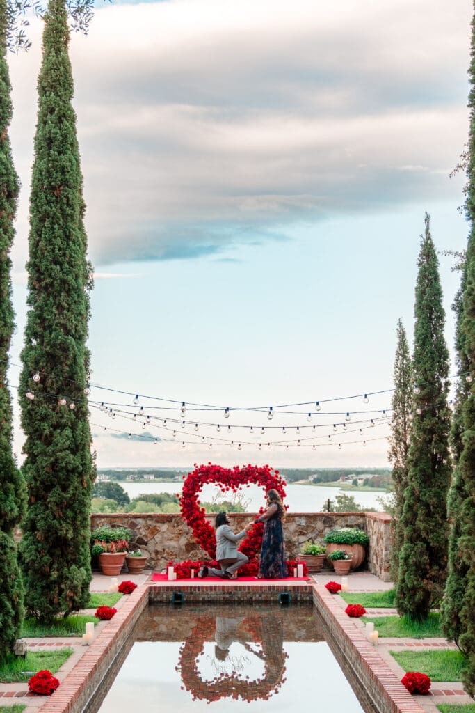 Surprise proposal at sunset captured at Bella Collina, Orlando