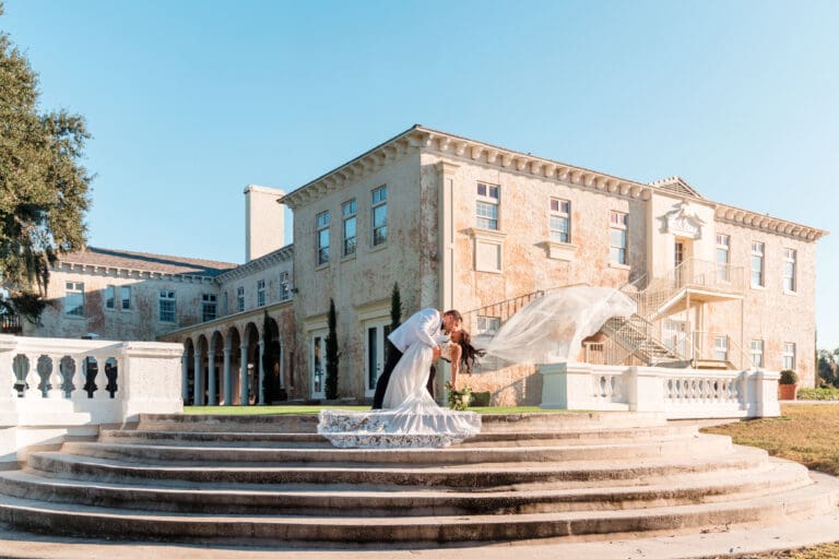 Bride and groom during their portrait session at Bella Cosa in orlando.