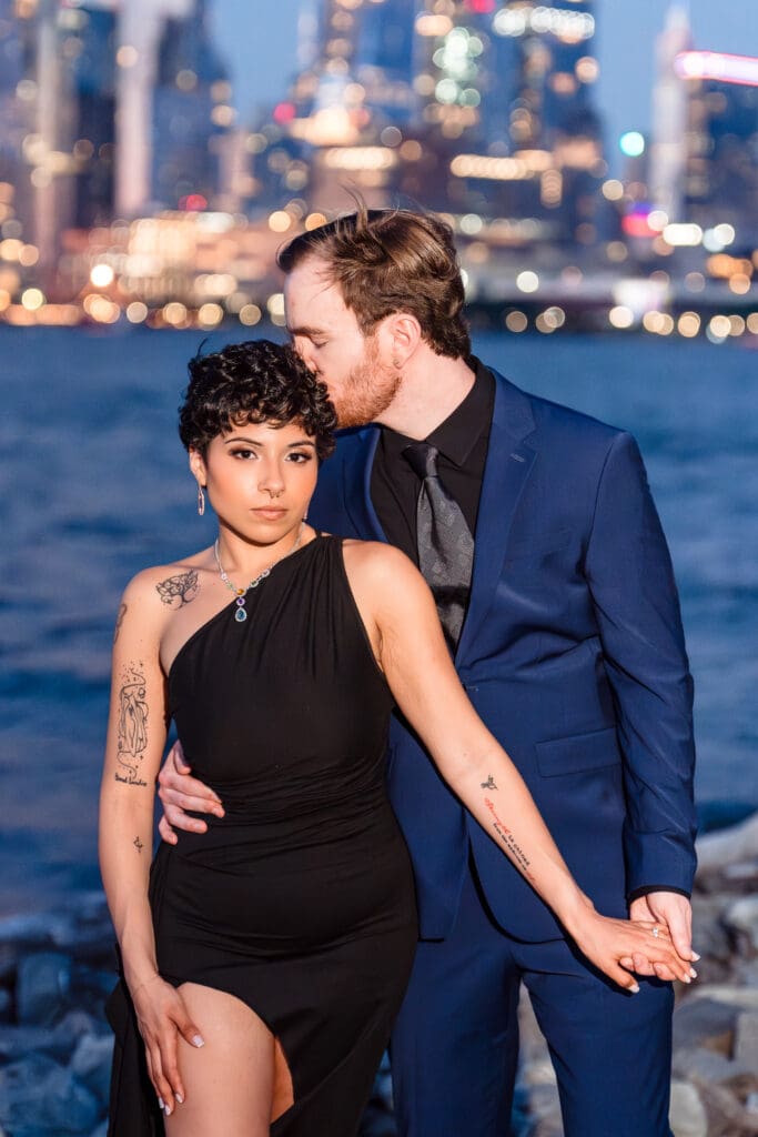 Bride and groom at Hoboken waterfront – New Jersey wedding photographer