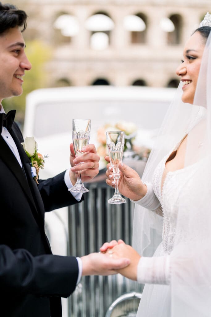 Bride and groom having a glass of Champagne in tampa